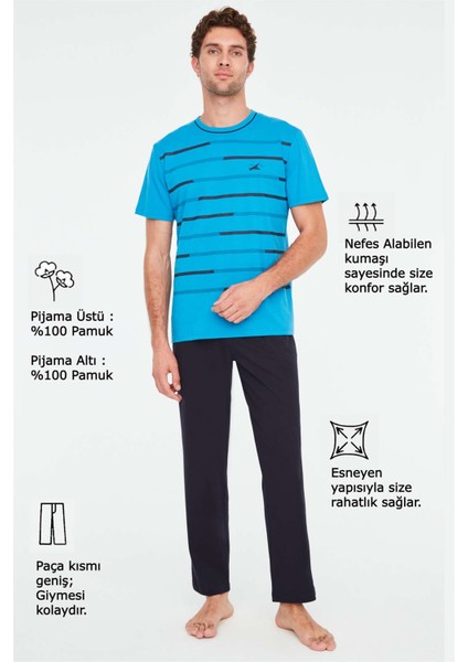 - Erkek Turkuaz Yuvarlak Yaka Pijama Takımı 3825 fırsatları
