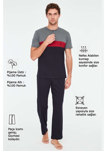 - Erkek Antrasit Melanj Patlı Pijama Takımı 3826