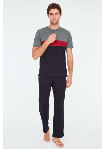 - Erkek Antrasit Melanj Patlı Pijama Takımı 3826