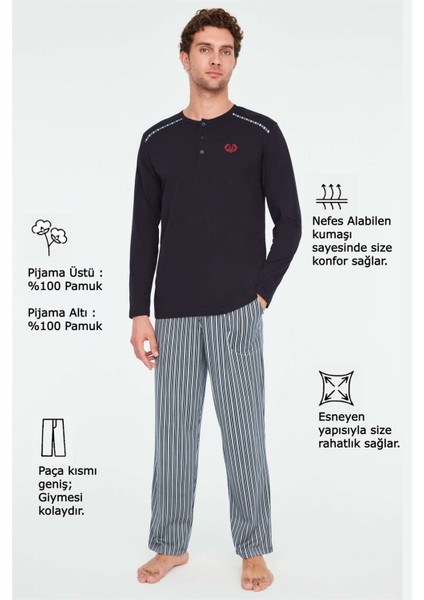 - Erkek Lacivert Battal Pijama Takımı