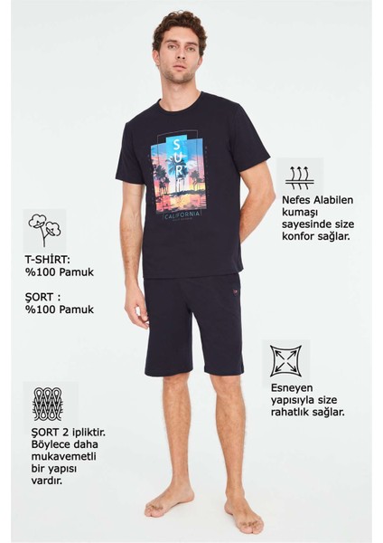 - Erkek Lacivert T-Shirt Şort Takımı