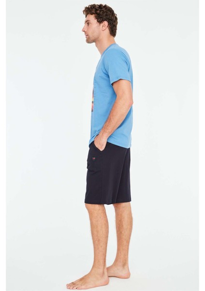 - Erkek Indigo T-Shirt Şort Takımı