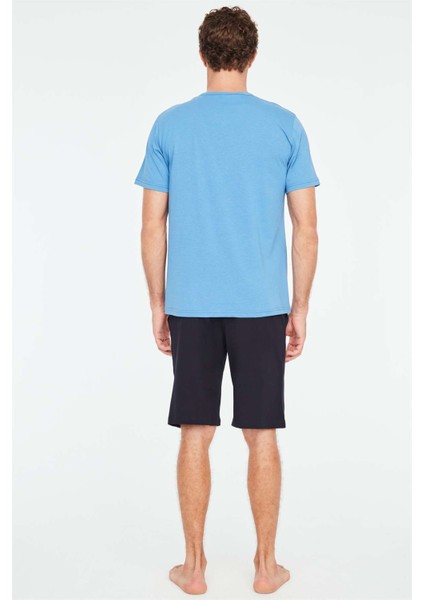 - Erkek Indigo T-Shirt Şort Takımı