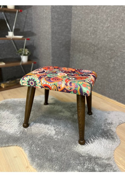 Trend Ceviz Retro Puf Ayak Ucu Pufu Makyaj Koltuğu Puf Bench Ayak Dayama Ahşap Ayak Puf