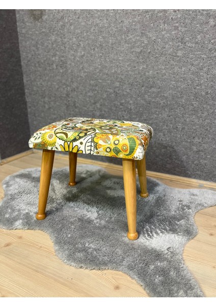 Trend Naturel Yeşil Retro Puf Ayak Ucu Pufu Makyaj Koltuğu Puf Bench Ayak Dayama Ahşap Ayak Puf