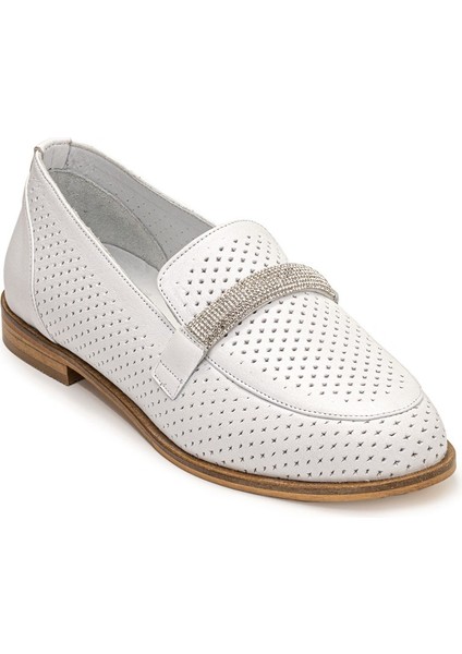 Kadın Hakiki Deri Günlük Şık Tokalı Klasik Loafer Babet Ayakkabı