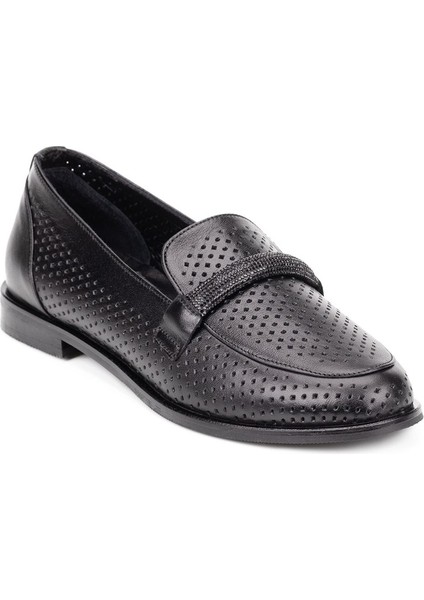 Kadın Hakiki Deri Günlük Şık Tokalı Klasik Loafer Babet Ayakkabı