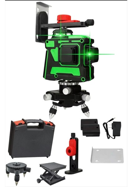 Çift Akülü Kumandalı Mıknatıslı Otomatik Hizalama 360° Yatay Dikey Çapraz Lazer Çizgi Çantalı Set