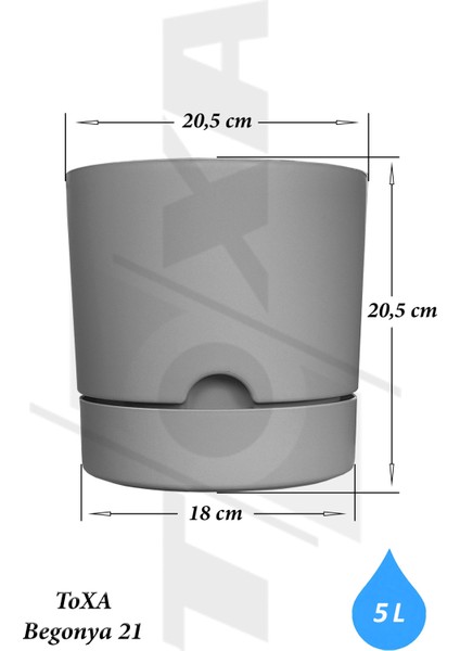 Begonya Saksı 5 Litre Yeşil 21CM Mat Plastik Drenajlı Kendinden Tabaklı No5