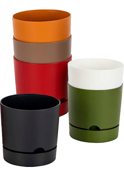 5 Adet Begonya Saksı 0,95 Litre Karışık Renk 12CM Mat Plastik Drenajlı Kendinden Tabaklı No2