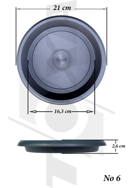 Villa Menekşe Damla Kemer Otantik Saksı Tabağı No6 Antrasit 21CM Serinova Toxa Plastik Tabak