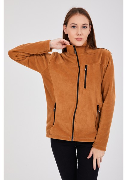 Kadın Polar Camel Tam Fermuarlı 3 Cepli Outdoor Ceket Tacticale
