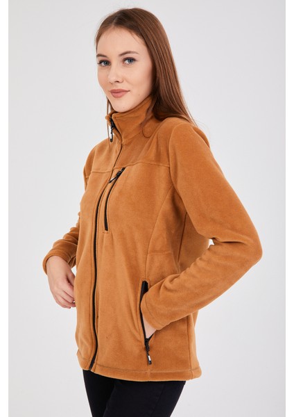 Kadın Polar Camel Tam Fermuarlı 3 Cepli Outdoor Ceket Tacticale