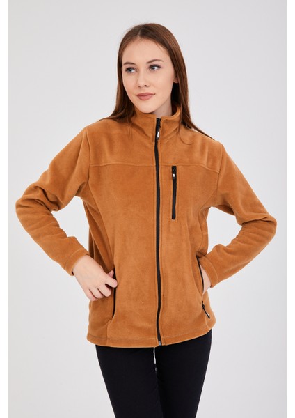 Kadın Polar Camel Tam Fermuarlı 3 Cepli Outdoor Ceket Tacticale