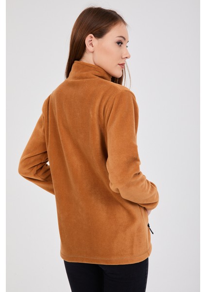 Kadın Polar Camel Tam Fermuarlı 3 Cepli Outdoor Ceket Tacticale
