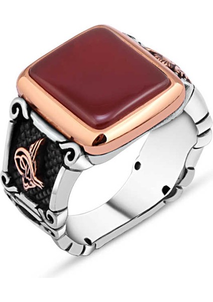 Düz Akik Taşlı Erkek Yüzük