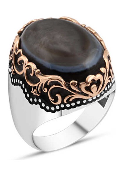 Damarlı Oniks Taşlı Erkek Yüzük
