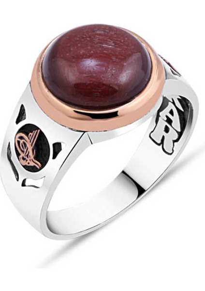 Bordo Kaplan Gözü Kapşon Kesim Erkek Yüzük