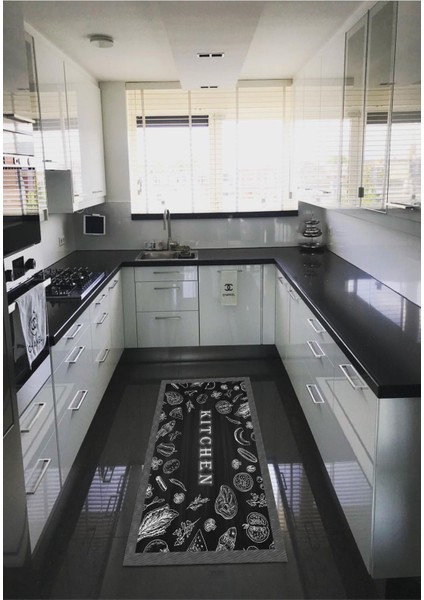 dijital Baskılı Kaymaz Taban Yıkanabilir Kitchen Desenli Mutfak Halısı