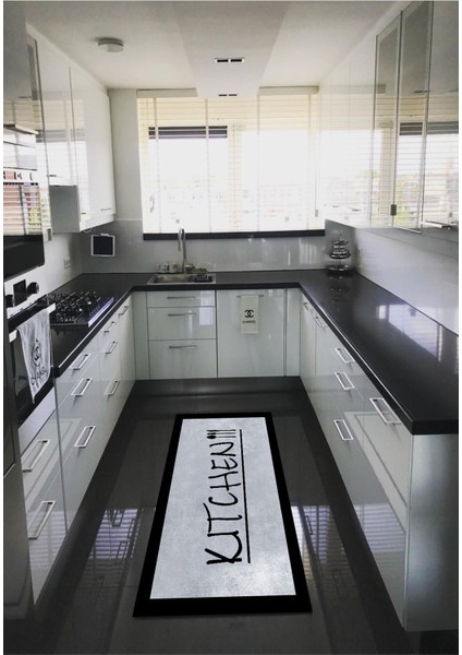 dijital Baskılı Kaymaz Taban Yıkanabilir Kitchen Desenli Mutfak Halısı