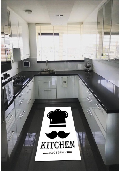 dijital Baskılı Kaymaz Taban Yıkanabilir Kitchen Desenli Mutfak Halısı