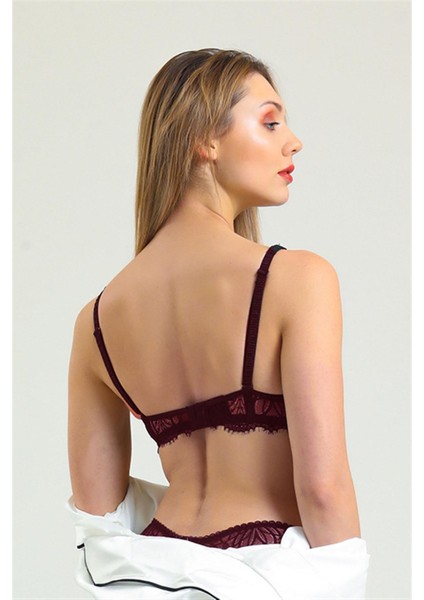 4686 Kadın Bordo Taşlı Dantelli Sütyen fiyatları