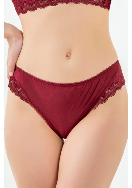 789 Kadın Bordo Önü Kumaş,arkası Dantel Normal Külot