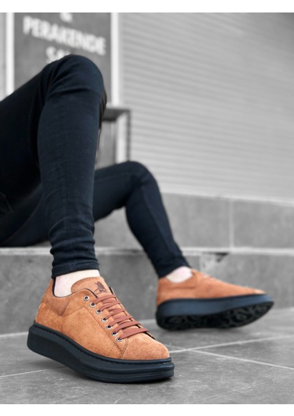 BA0547 Boa Kalın Yüksek Taban Taba Siyah Süet Bağcıklı Spor Erkek Ayakkabı