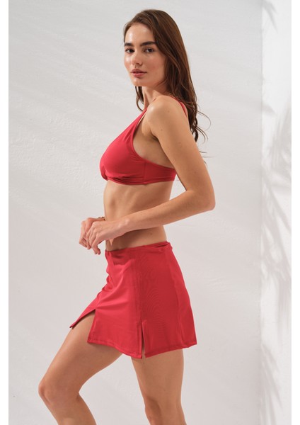 Pearl Etekli Fra Bikini Takım Üçlü Set Kırmızı 231228