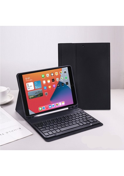 iPad 10.nesil (10.9 Inç) Uyumlu Bluetooth Özellikli Kalem Bölmeli Klavyeli Kılıf