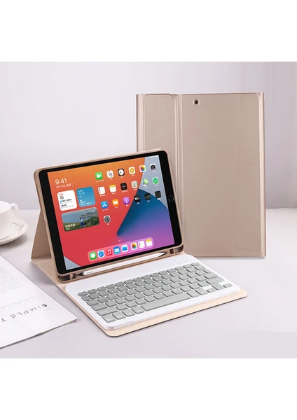 Ipad 10.2 -  7. 8. 9. Nesil  Uyumlu Bluetooth Özellikli Kalem Bölmeli Klavyeli Kılıf