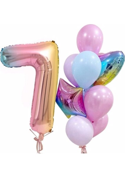 Gökkuşağı Balon Renkli Yaş Balon Rakam Konsept Yaş 7