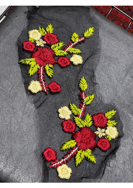 16 x 13 cm Güpür Nakış Işleme Ikili Aplike Yama Dikiş Aksesuarı