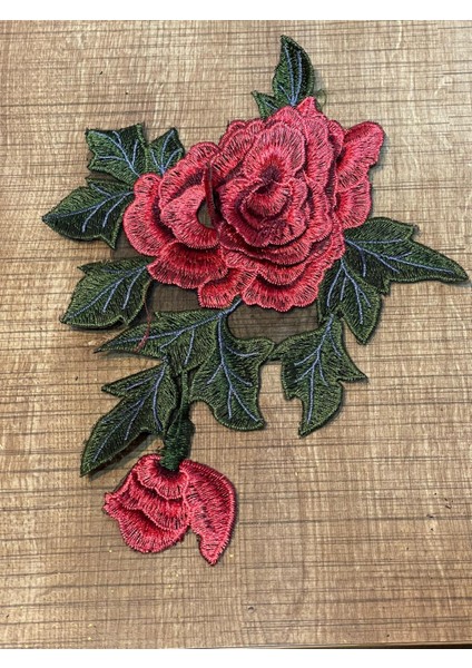 24 x 17 cm Kabartma Nakış Işleme Gül Aplike Dikiş Aksesuarı