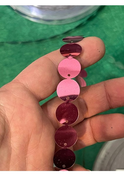 1 cm Delikli Parlak Pembe Çanta Giyim Pul Paayet (1 Metre)