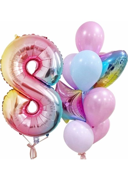 Gökkuşağı Balon Renkli Yaş Balon Rakam Konsept Yaş 8