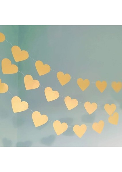 30 Lu 4 Metre Altın Gold Renk Sıralı Kalpler Kağıt Asma Sarkıt Süs Dizisi