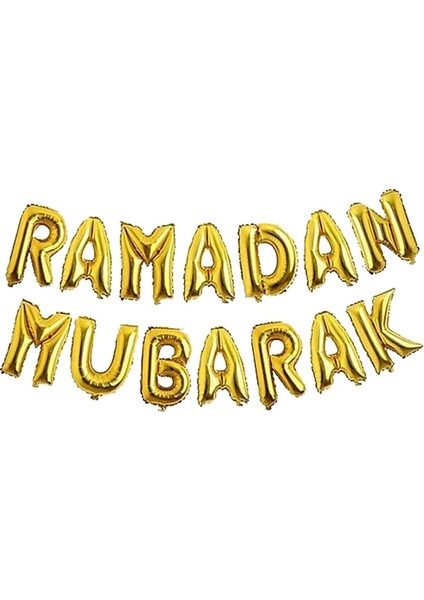 Ramazan Temalı Ramadan Mubarak Yazılabilen Folyo Balon 35 cm 14 Harf Altın Renk