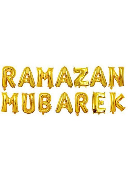 Ramazan Temalı Ramazan Mubarek Yazılabilen Folyo Balon 35 cm 14 Harf Altın Renk