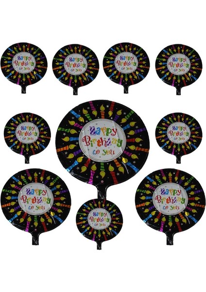 Happy Birthday To You Doğum Günü Mumları Temalı Parti Balonu Siyah Renk 10 Adet 45 cm