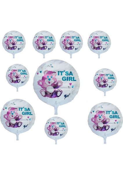 It'sa Girl Temalı Ayıcıklı Parti Balonu Beyaz Renk 10 Adet 45 cm