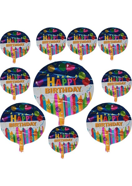 Happy Birthday Rainbow Temalı Parti Balonu Karışık Renk 10 Adet 45 cm