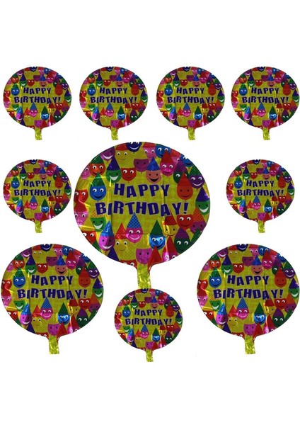 Happy Birthday Gülen Yüz Emoji Temalı Parti Balonu Sarı Renk 10 Adet 45 cm