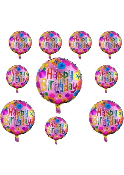 Happy Birthday Puanlar Puantiye Temalı Parti Balonu Pembe Renk 10 Adet 45 cm