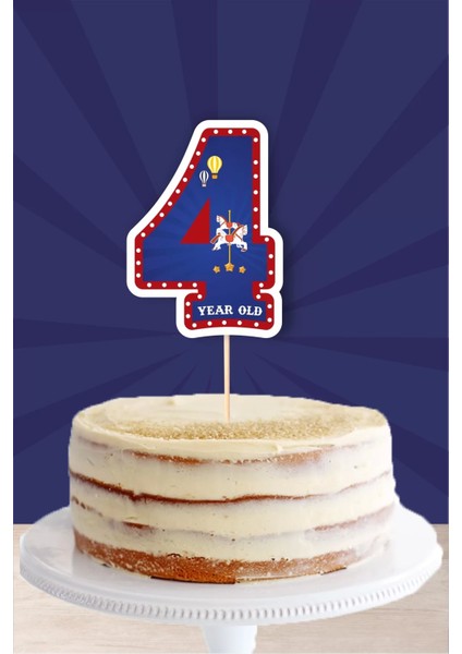 Lunapark Temalı 4 Yaşında (Dört) Pasta Süsü *kalın Kağıt