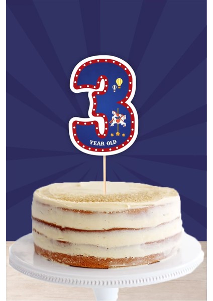 Lunapark Temalı 3 Yaşında (Üç) Pasta Süsü *kalın Kağıt