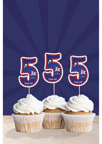 Lunapark Temalı * 5 (Beş) Yaşında Cupcake Süsü '10LU