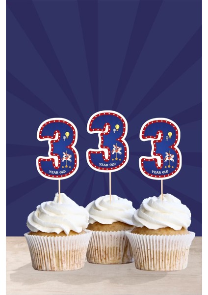 Lunapark Temalı * 3 (Üç) Yaşında Cupcake Süsü '10LU