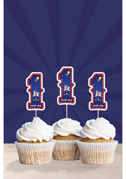 Lunapark Temalı * 1 (Bir) Yaşında Cupcake Süsü '10LU