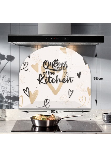 Cam Ocak Arkası Koruyucu | Oval Şekilli | Queen Of The Kitchen - Krem | fiyatları